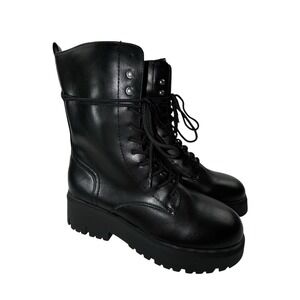 Madden Girl Maisey Black Combat Boots Side Zipper Lace-up Women's NEW Sz 8M